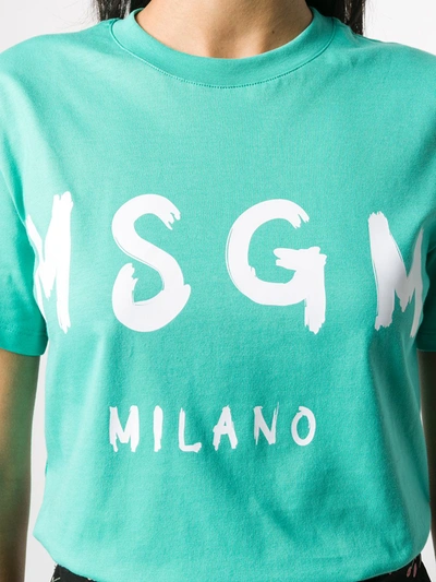 Shop Msgm Crew-neck Logo T-shirt In Green
