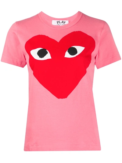 Shop Comme Des Garçons Play Heart Print Round Neck T-shirt In Pink