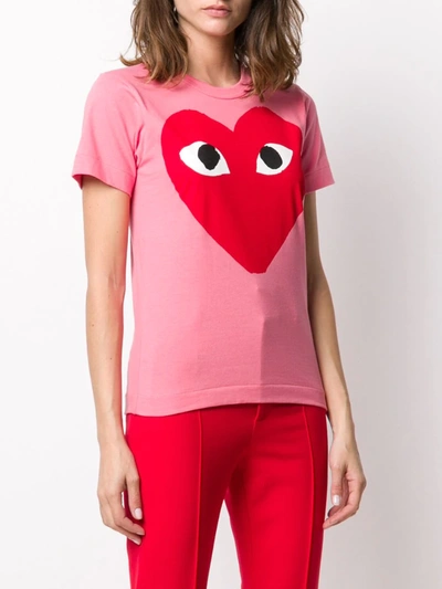 Shop Comme Des Garçons Play Heart Print Round Neck T-shirt In Pink