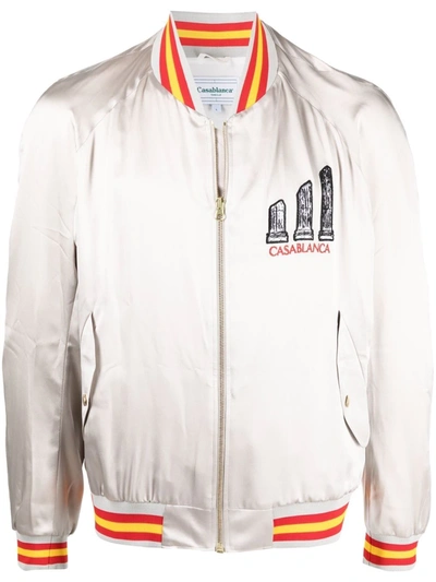 Shop Casablanca Embroidered Zip-up Bomber Jacket In Grey