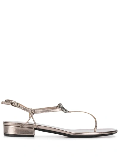 Shop Valentino Vlogo T-bar Sandals In Grey