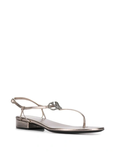 Valentino Vlogo Glow Metallic Leather Sandals In Grey