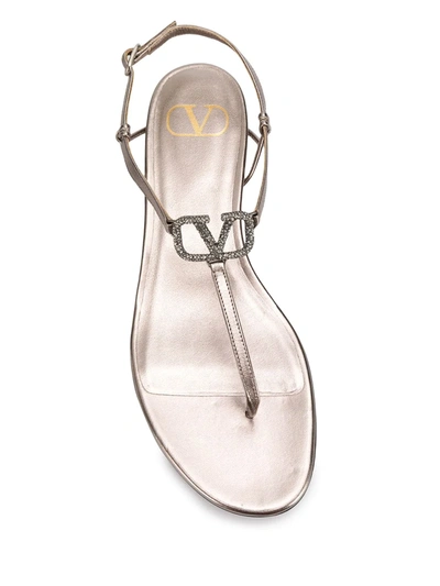 Valentino Vlogo Glow Metallic Leather Sandals In Grey