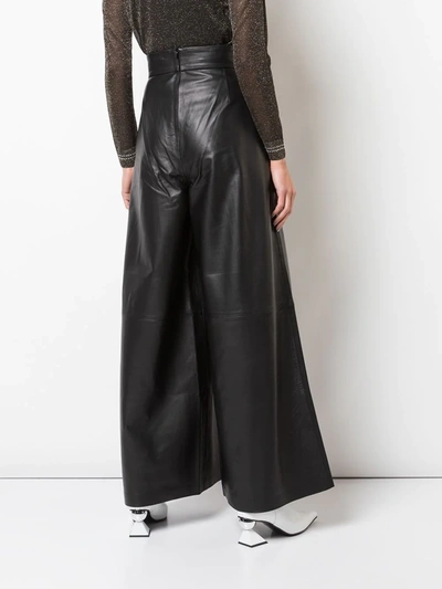 Shop Skiim Amanda Leather Wide Leg Trousers In Black