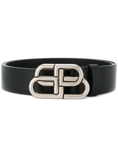 Shop Balenciaga Bb Leather Belt In Black