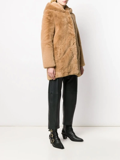 Sandro Faux Fur Hooded Coat In Camel | ModeSens