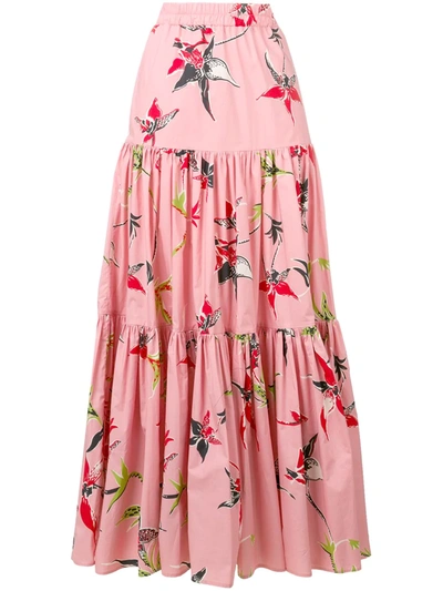 Shop La Doublej Long Printed Skirt In Pink