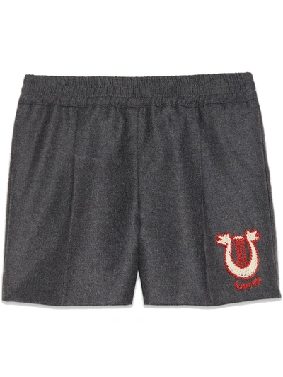 Shop Gucci Baby Wool Bermuda Shorts With Lyre In Grey