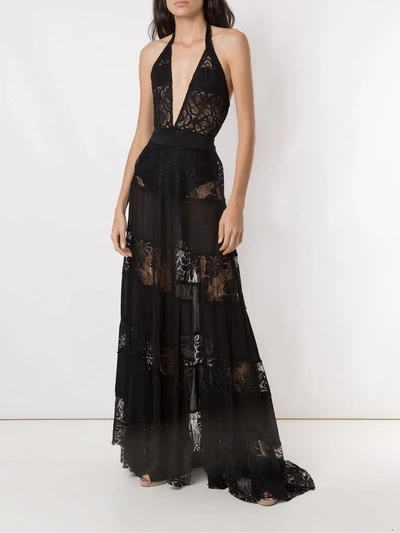 Shop Amir Slama Lace Panels Maxi Skirt In Black