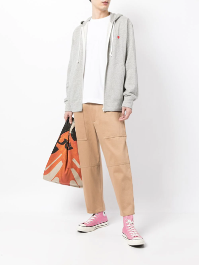 Shop Comme Des Garçons Play Heart Patch Zip-up Hoodie In Grey