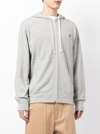 Shop Comme Des Garçons Play Heart Patch Zip-up Hoodie In Grey