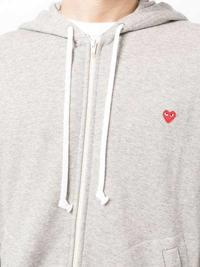 Shop Comme Des Garçons Play Heart Patch Zip-up Hoodie In Grey