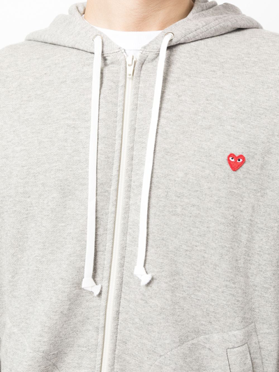 Comme Des Garçons Play Heart Patch Zip-up Hoodie In Grey