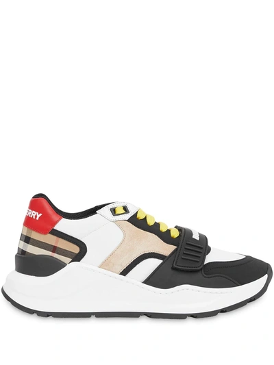 Shop Burberry Vintage Check Sneakers In White