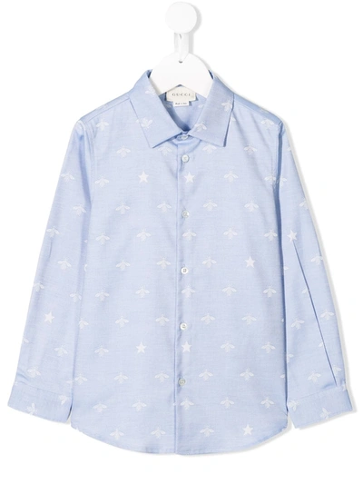 Shop Gucci Star And Bee Print Shirt In Blue