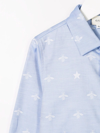 Shop Gucci Star And Bee Print Shirt In Blue