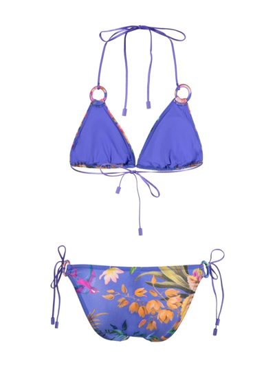 Shop Zimmermann Tropicana Floral-print Bikini Set In Blue