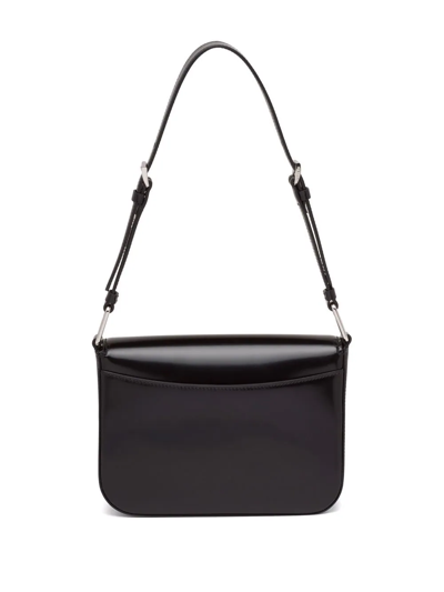 Shop Prada Brushed Leather Shoulder Bag In Schwarz