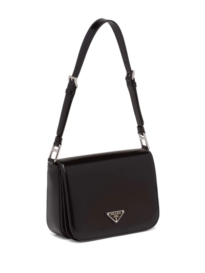 Shop Prada Brushed Leather Shoulder Bag In Schwarz