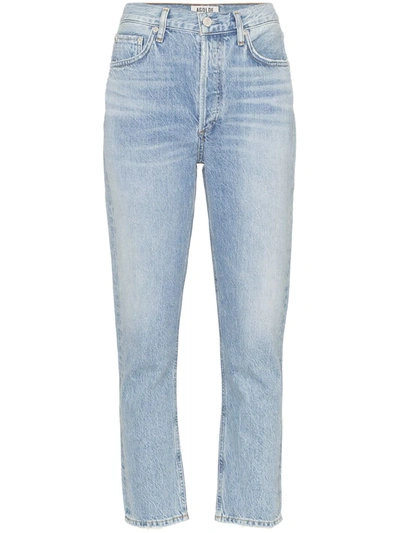 Shop Agolde High-waisted Cropped Jeans In Blue