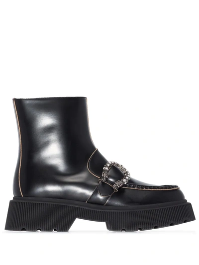 Shop Gucci Tiger Head Ankle Boots In Black