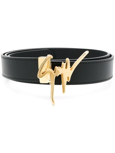 Shop Giuseppe Zanotti Gold Logo Plaque Belt In Black