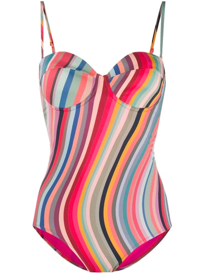 Shop Paul Smith Swirl Print Wrap Bandeau Swimsuit In Pink