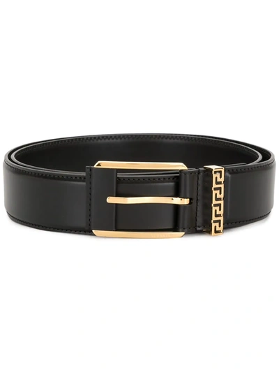 Shop Versace Greca Buckle Belt In Black