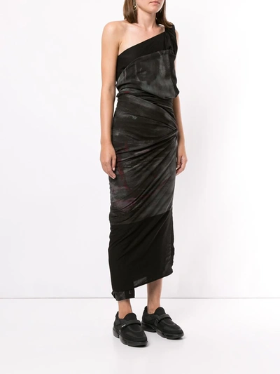 Pre-owned Yohji Yamamoto Tie-dye Draped Dress In Black