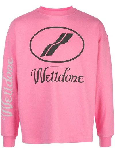 Shop We11 Done Logo Print Crewneck Sweatshirt In Pink