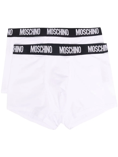 Shop Moschino Logo-waistband Stretch-cotton Boxers In White