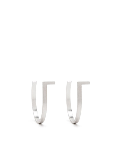 Shop Hsu Jewellery Unfinishing Line Medium Hoop Earrings In Silver