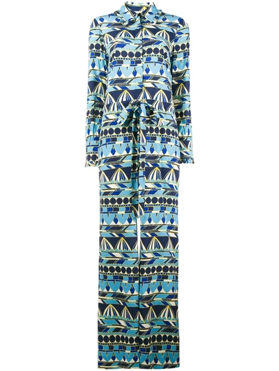 Shop La Doublej Printed Sablè Satin Jumpsuit In Blue