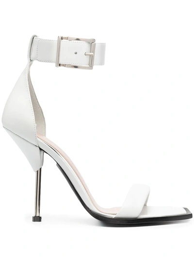 Shop Alexander Mcqueen Square-toe Leather Sandals In White