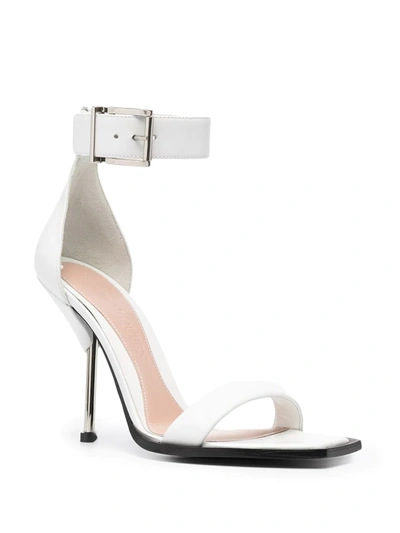 Shop Alexander Mcqueen Square-toe Leather Sandals In White
