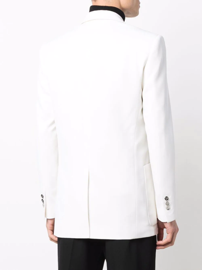 Shop Balmain Peak-lapels Double-breasted Blazer In White