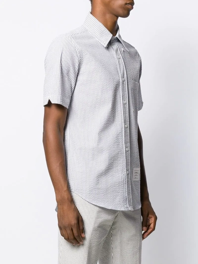 Shop Thom Browne Striped Short-sleeved Seersucker Shirt In Blue