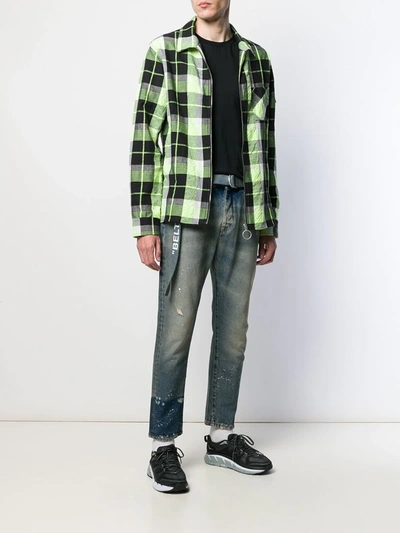 OFF-WHITE DISTRESSED STRAIGHT-LEG JEANS - 蓝色