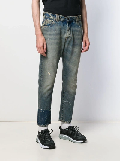 OFF-WHITE DISTRESSED STRAIGHT-LEG JEANS - 蓝色