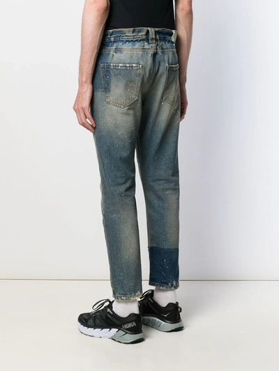 OFF-WHITE DISTRESSED STRAIGHT-LEG JEANS - 蓝色