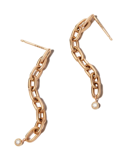 Shop Zoë Chicco 14kt Yellow Gold Diamond Chain-link Drop Earrings