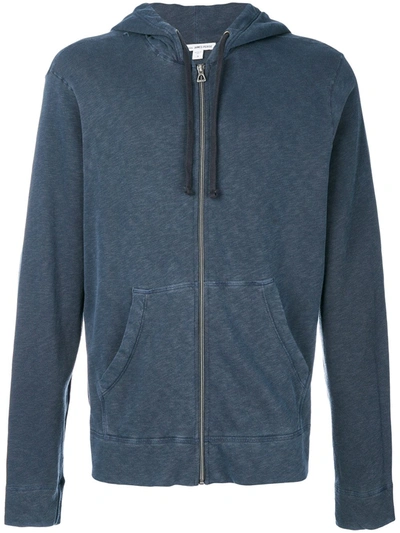 Shop James Perse Jersey Zip Hoodie In Blue