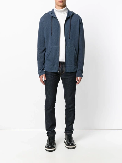 Shop James Perse Jersey Zip Hoodie In Blue