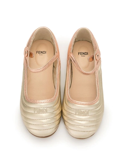 Shop Fendi Ankle Strap Ballerina Flats In Gold