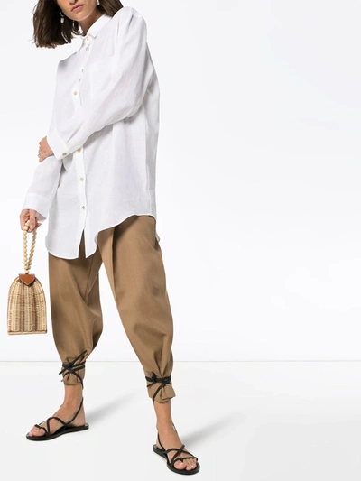 Shop Asceno Oversized Linen Shirt In White