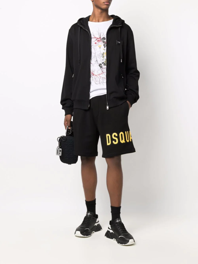 Shop Dsquared2 Logo-print Cotton Shorts In Black