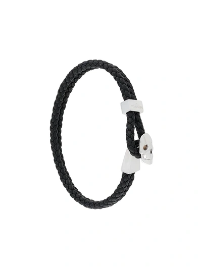 Shop Northskull Micro Skull Leather Braided Bracelet In Black