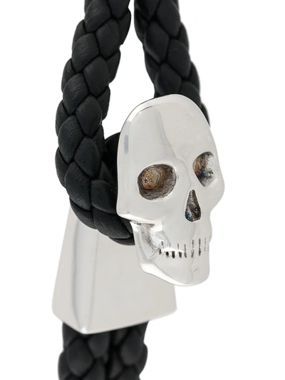 Shop Northskull Micro Skull Leather Braided Bracelet In Black