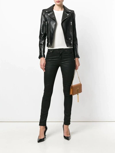 Shop Saint Laurent Zip-up Leather Biker Jacket In Black