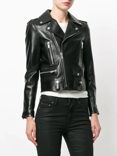 Shop Saint Laurent Zip-up Leather Biker Jacket In Black